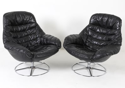 H. W. KLEIN STYLE LEATHER & STEEL LOUNGE CHAIRS