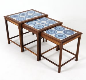 TOFTEN ROSEWOOD & CERAMIC NESTING TABLES C. 1960S