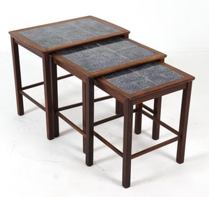 DANISH ROSEWOOD & CERAMIC NESTING TABLES C. 1960S