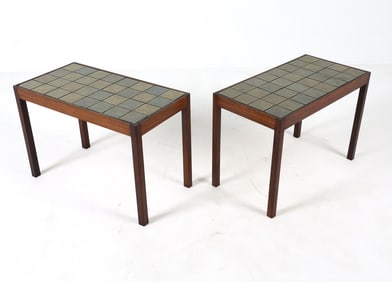 PAIR OF DANISH ROSEWOOD & CERAMIC SIDE TABLES 1960