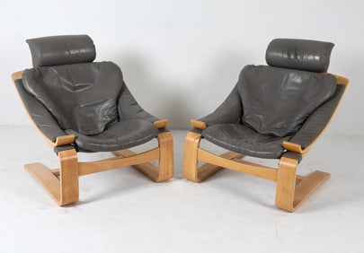 AKE FRIBYTTER "KROKEN" LEATHER LOUNGE CHAIRS