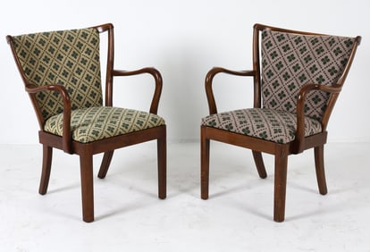 PAIR OF ART DECO STYLE DANISH BEECH LOUNGE CHAIRS