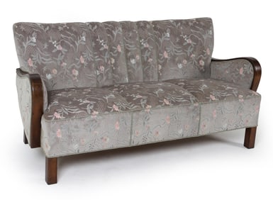 DANISH VELOUR & BEECH SOFA C. 1960S