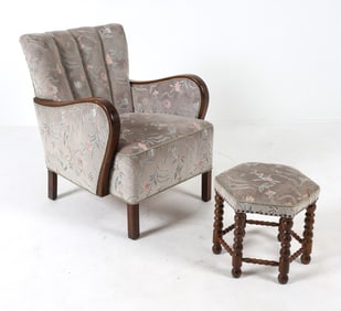 ART DECO STYLE SCANDINAVIAN LOUNGE CHAIR & OTTOMAN