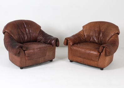 PAIR OF SCANDINAVIAN LEATHER LOUNGE CHAIRS 1970S