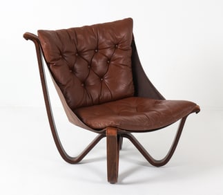 GEORG THAMS BEECH & LEATHER EASY CHAIR C. 1970S