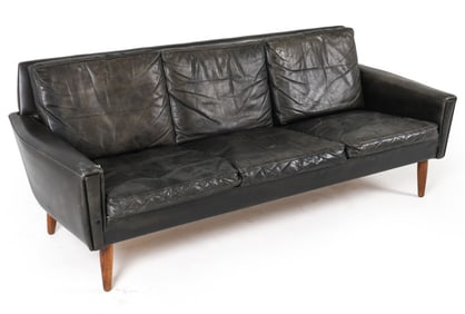 MOGENS HANSEN STYLE LEATHER & ROSEWOOD SOFA 1960S