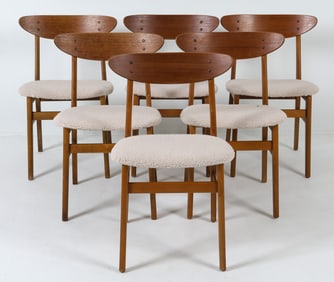 (6) FARSTRUP MODEL 210 TEAK & LAMBSWOOL CHAIRS