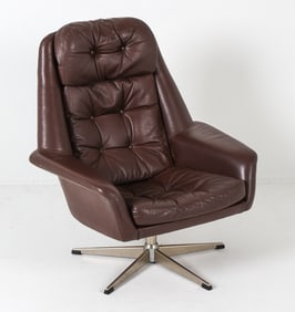 H. W. KLEIN FOR BRAMIN LEATHER SWIVEL CHAIR 1960S