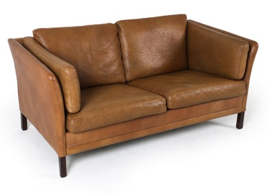 ATTR. MOGENS HANSEN DANISH LEATHER LOVESEAT SOFA