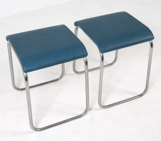 PAIR OF DANISH CHROME & LEATHER STOOLS C. 1970S