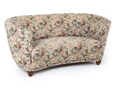MID-CENTURY DANISH FLORAL BANANA SOFA C. 1950S