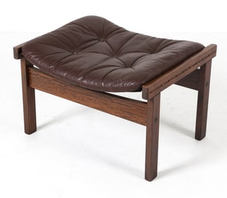 ATTR. TORBJORN AFDAL ROSEWOOD & LEATHER OTTOMAN