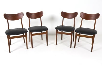 (4) FARSTRUP STYLE TEAK & LEATHER DINING CHAIRS