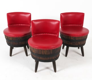 (3) SCANDINAVIAN WISKEY BARREL LEATHER CHAIRS