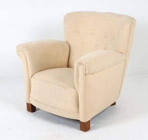 DANISH OAK & WOOL LOUNGE CHAIR C. 1960S