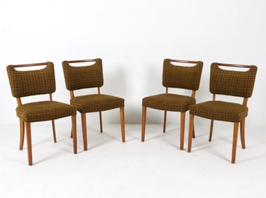 (4) SCANDINAVIAN BEECH & WOOL DINING CHAIRS 1960S