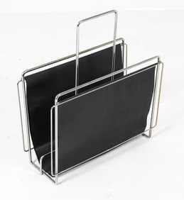 DANISH STEEL & LEATHER MAGAZINE RACK C. 1960S