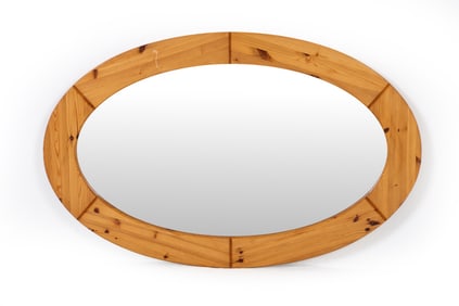 SWEDISH PINE OVAL WALL MIRROR C. 1970S