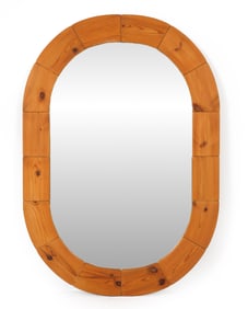 SWEDISH PINE OVAL WALL MIRROR C. 1970S