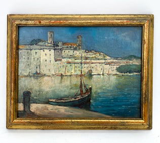 R. WOELFLIN CANNES HARBOUR, FRANCE O/B PAINTING