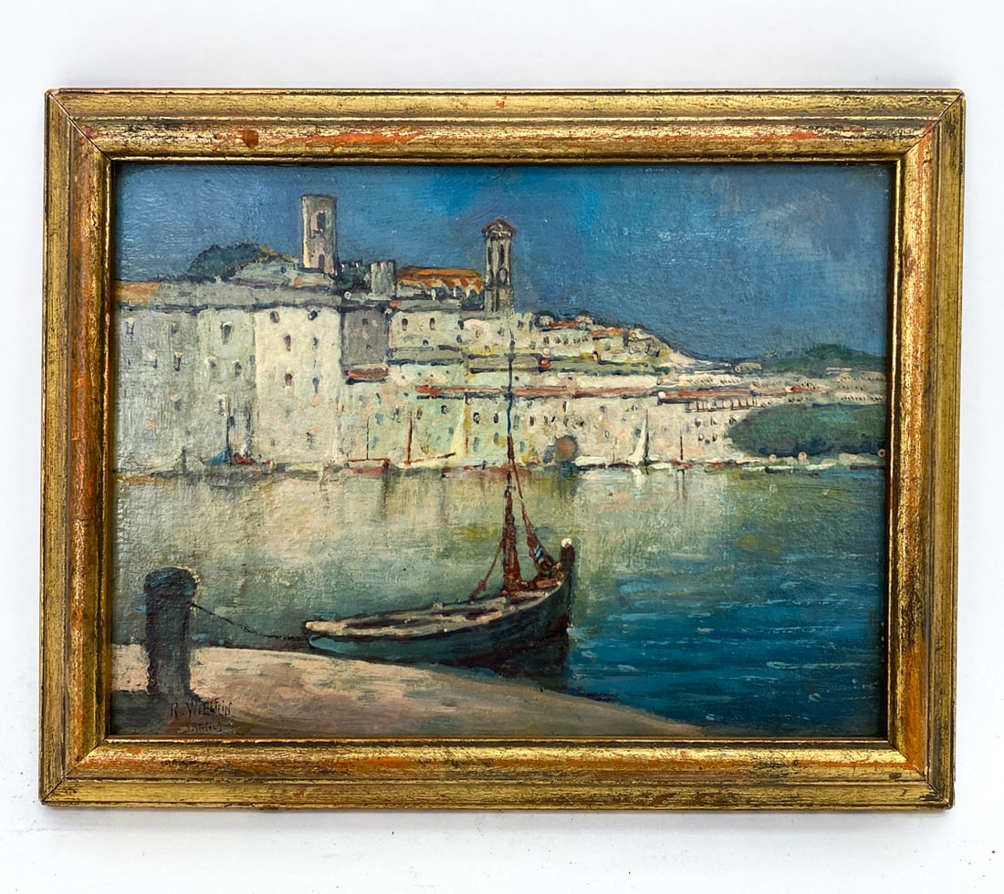 R. WOELFLIN CANNES HARBOUR, FRANCE O/B PAINTING