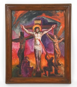 HELEN FARR (1911-2005) CRUCIFIXION O/B