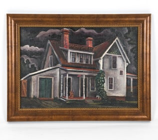 MID-CENTURY HOUSE O/C PAINTING