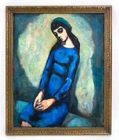 CARVER 20TH C. MODERNIST PORTRAIT OIL ON CANVAS