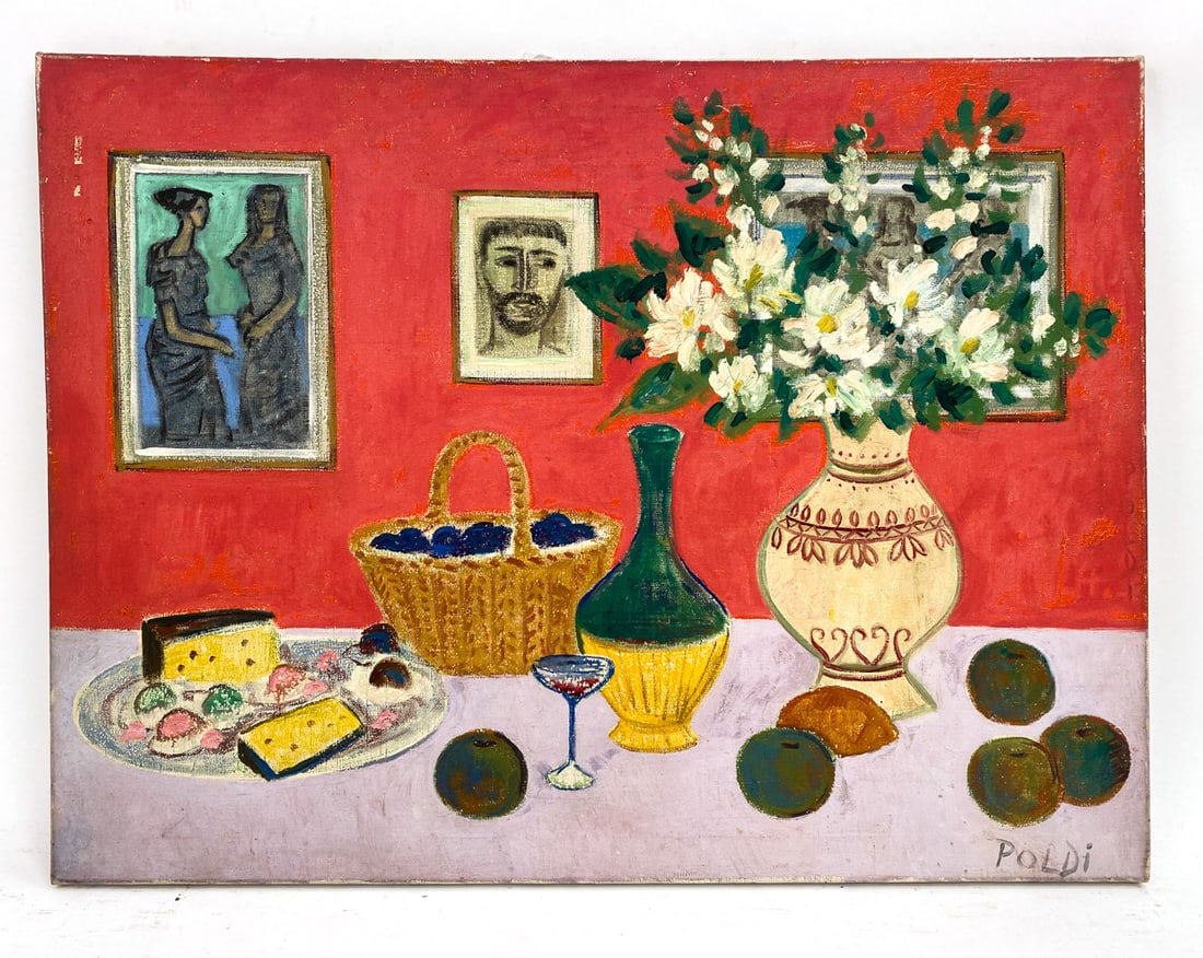 BOHM LIPOT POLDI (HUNGARY 1916-1915) O/C: Signed "Poldi" lower right. Oil on canvas. Unframed. Dimensions: H 23.25" x W 31.5" Condition: Wear consistent with age. Scratches, nicks and dings. Soiling to back.