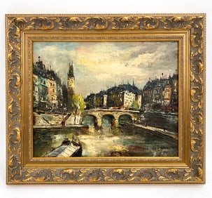 ADRIEN BEAUVAL FRENCH CITY SCENE O/C
