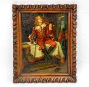 19TH C. SMOKING CAVALIER PORTRAIT O/C