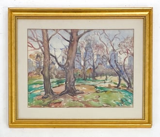 1951 NYC PARK WATERCOLOR ON PAPER
