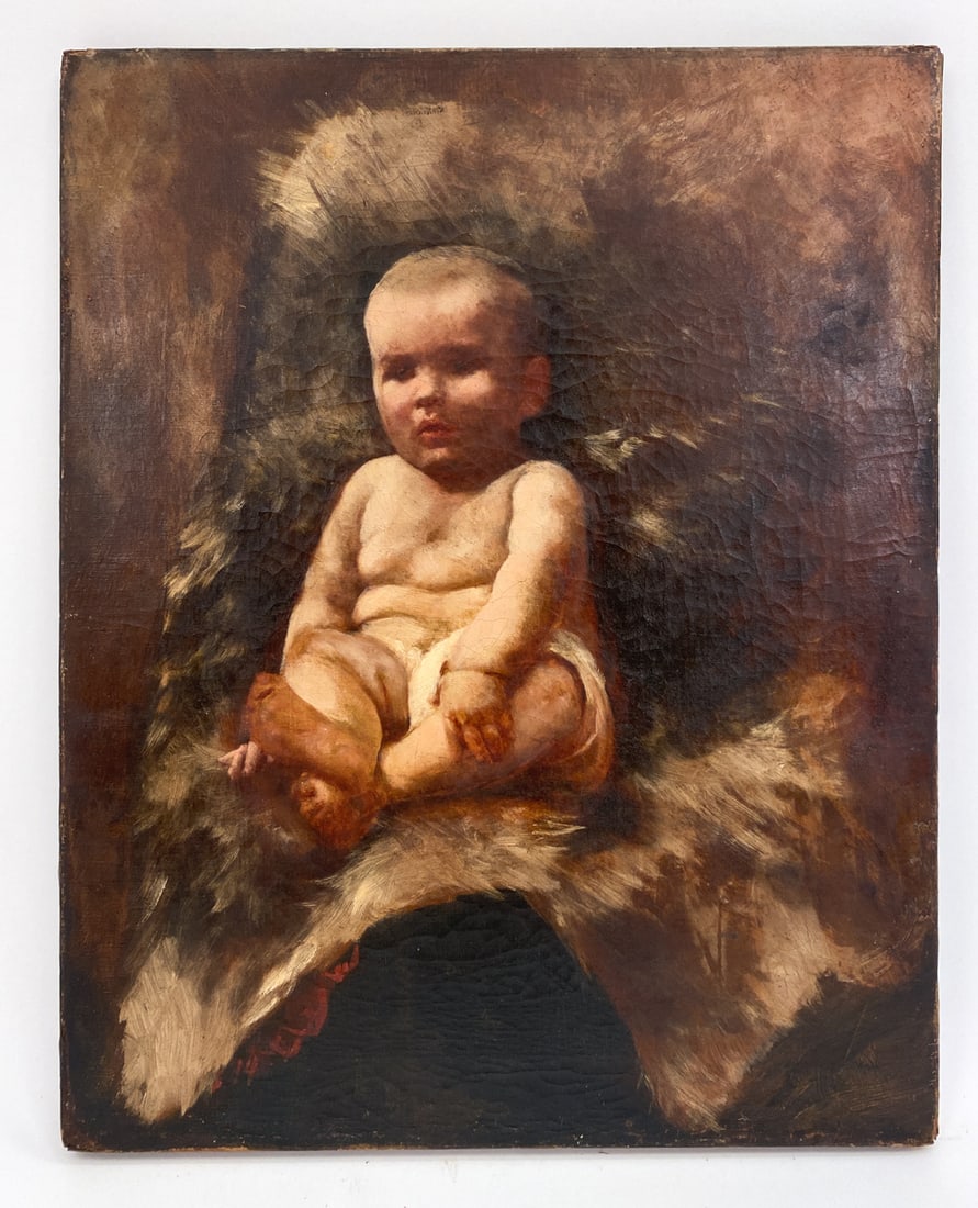 ANTIQUE PORTARIT OF A BABY OIL ON CANVAS (1 of 6)