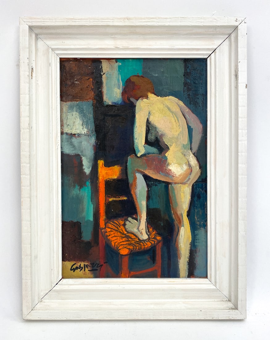 NINO GASPARRI (ITALIAN, 1910-1989) NUDE O/C: Nude portrait from behind. Signed lower left. Inscription on verso with title as "Seggiola Rossa", Roma 1961, 17. Oil on canvas. Dimensions: ( Frame) H 21.5" x W 17.5" (Canvas) H 18" x W 12.25" Condit