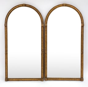 PAIR OF ORANTE ARCHED GOLD FRAME MIRRORS