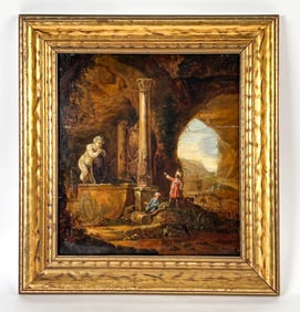 CIRCA 1700 DUTCH GROTTO SCENE OIL ON PANEL
