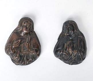 PAIR OF SPANISH 15TH/16TH C. COPPER REPOSSE MOUNTS