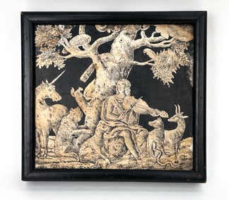 17TH C. DUTCH PENWORK TILE ORPHEUS & ANIMALS