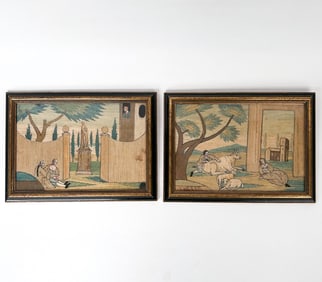 PAIR OF ITALIAN LATE 18TH C. SILKWORK PICTURES