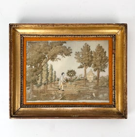 CIRCA 1800 FRENCH NEEDLEWORK PICTURE OF GARDENER