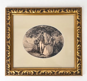 LATE 18TH C. INK AND WASH DRAWING OF DANDY COUPLE