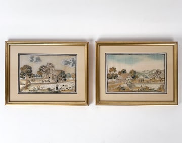 PAIR OF EARLY 19TH C. ALPINE SILKWORK PICTURES