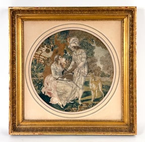 EARLY 19TH C. SILKWORK COURTING COUPLE