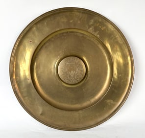 18TH C. ARMOURIAL ENGRAVED BRASS CHARGER