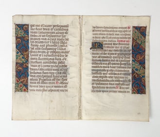 (2) 15TH CENTURY ILLUMINATED LEAVES