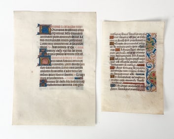 (2) 15TH CENTURY ILLUMINATED LEAVES