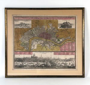 HOMANN CIRCA 1740 MAP & VIEWS OF LONDON