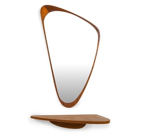 M. J. SPEJLE DANISH TEAK ORGANIC MIRROR & SHELF