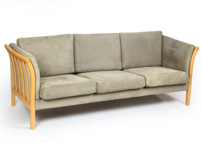 HANS J. WEGNER STYLE DANISH SUEDE & BEECH SOFA